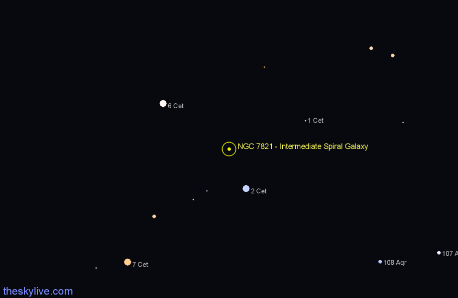 Finder chart NGC 7821 - Intermediate Spiral Galaxy in Cetus star