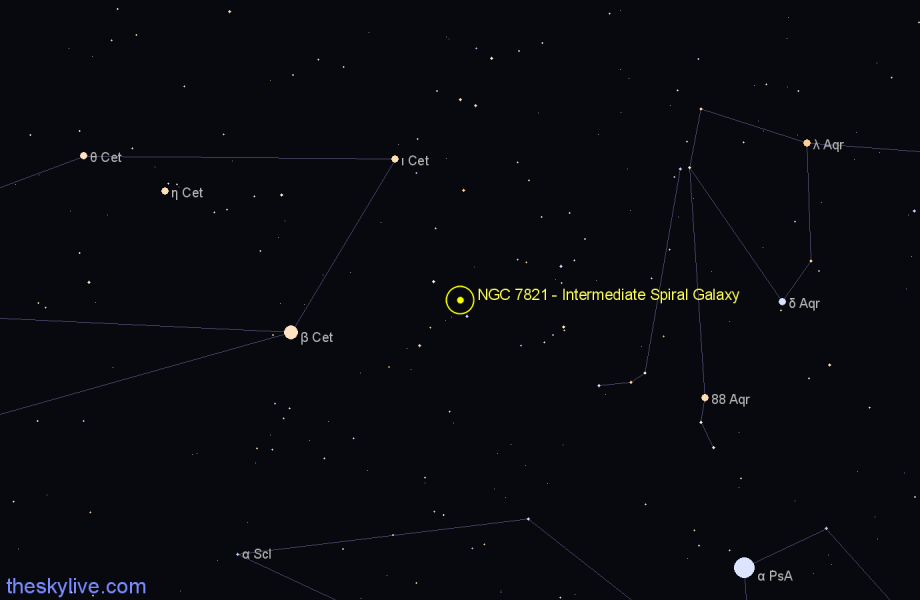 Finder chart NGC 7821 - Intermediate Spiral Galaxy in Cetus star