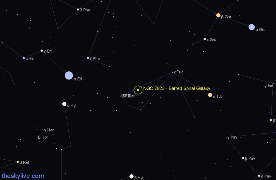 Finder chart NGC 7823 - Barred Spiral Galaxy in Tucana star