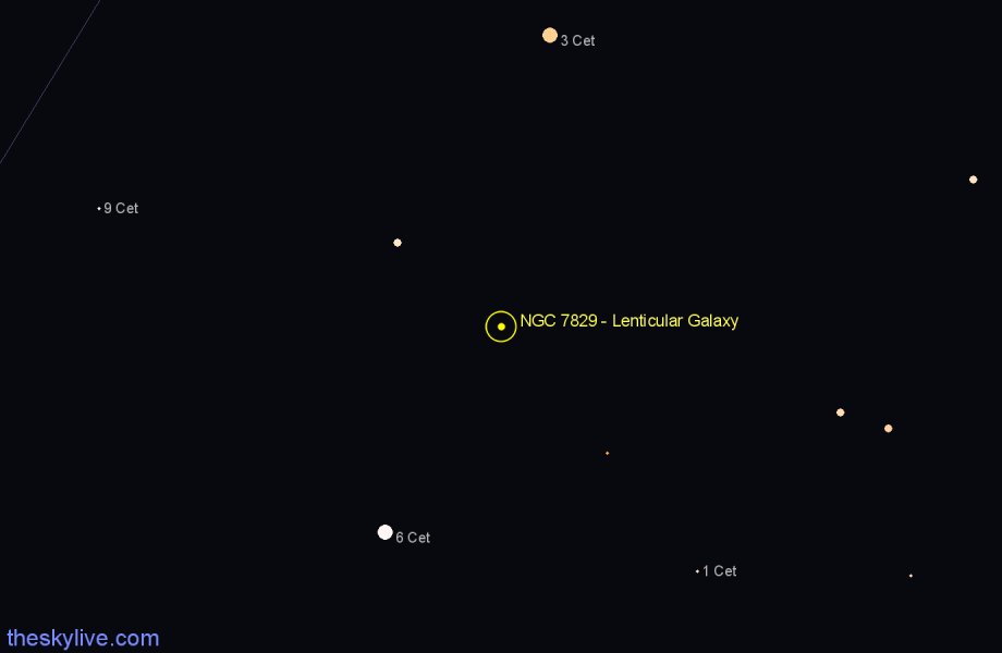 Finder chart NGC 7829 - Lenticular Galaxy in Cetus star