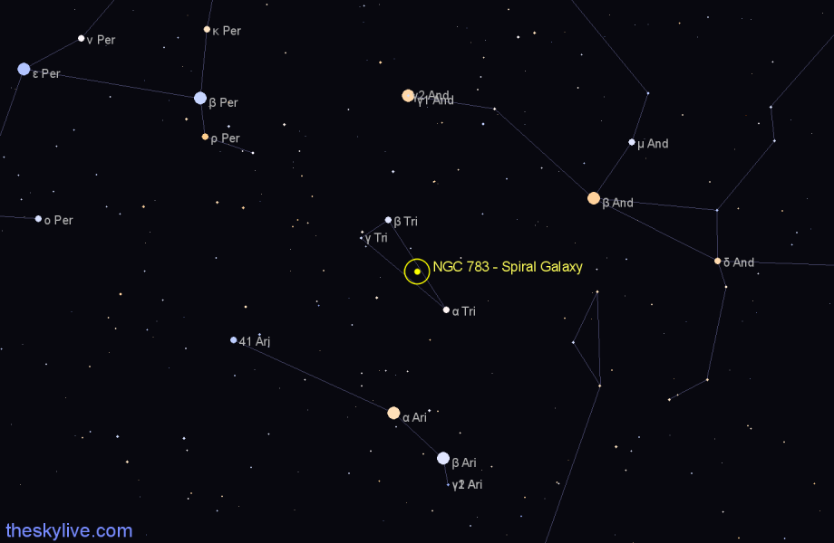 Finder chart NGC 783 - Spiral Galaxy in Triangulum star