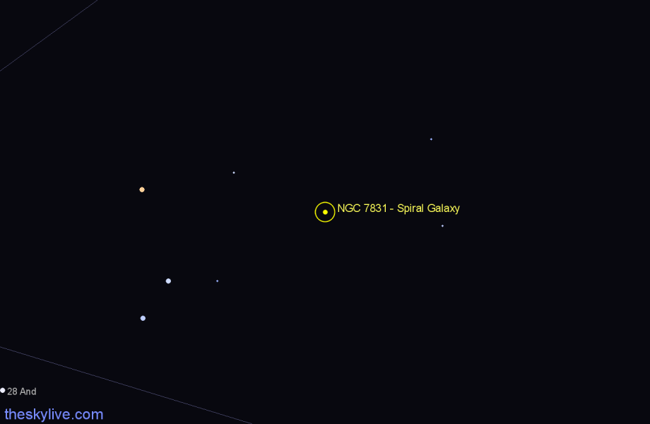 Finder chart NGC 7831 - Spiral Galaxy in Andromeda star