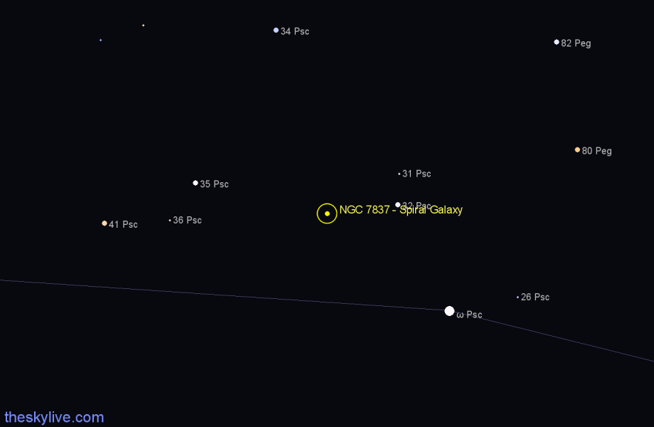 Finder chart NGC 7837 - Spiral Galaxy in Pisces star