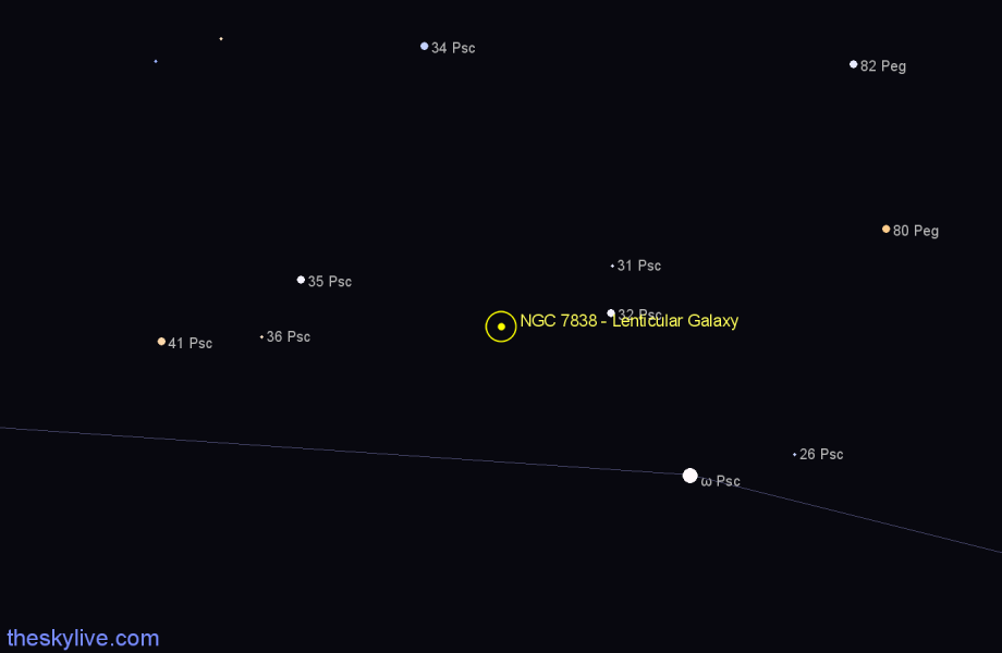 Finder chart NGC 7838 - Lenticular Galaxy in Pisces star