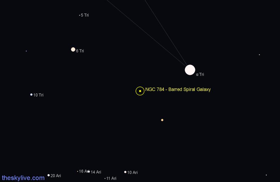 Finder chart NGC 784 - Barred Spiral Galaxy in Triangulum star