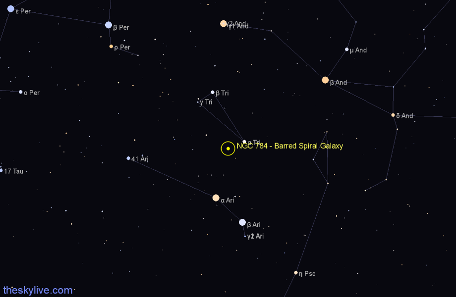 Finder chart NGC 784 - Barred Spiral Galaxy in Triangulum star