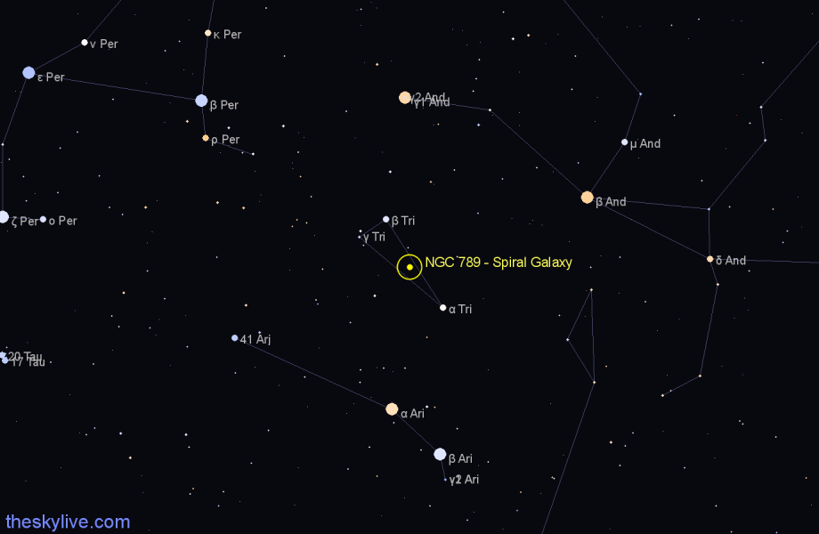 Finder chart NGC 789 - Spiral Galaxy in Triangulum star