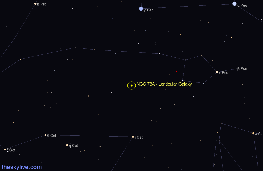 Finder chart NGC 78A - Lenticular Galaxy in Pisces star