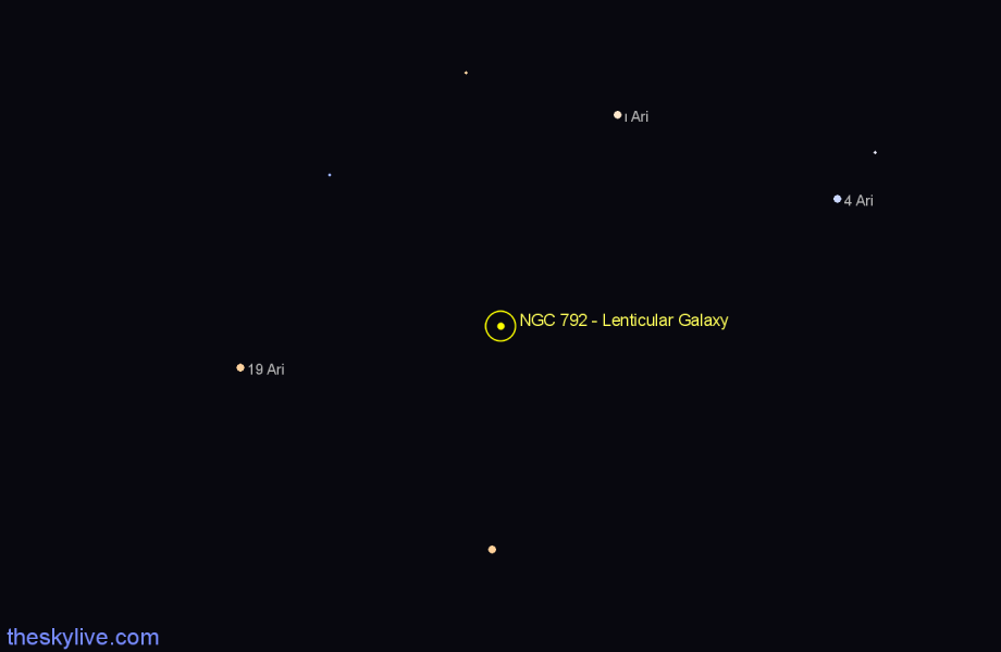 Finder chart NGC 792 - Lenticular Galaxy in Aries star