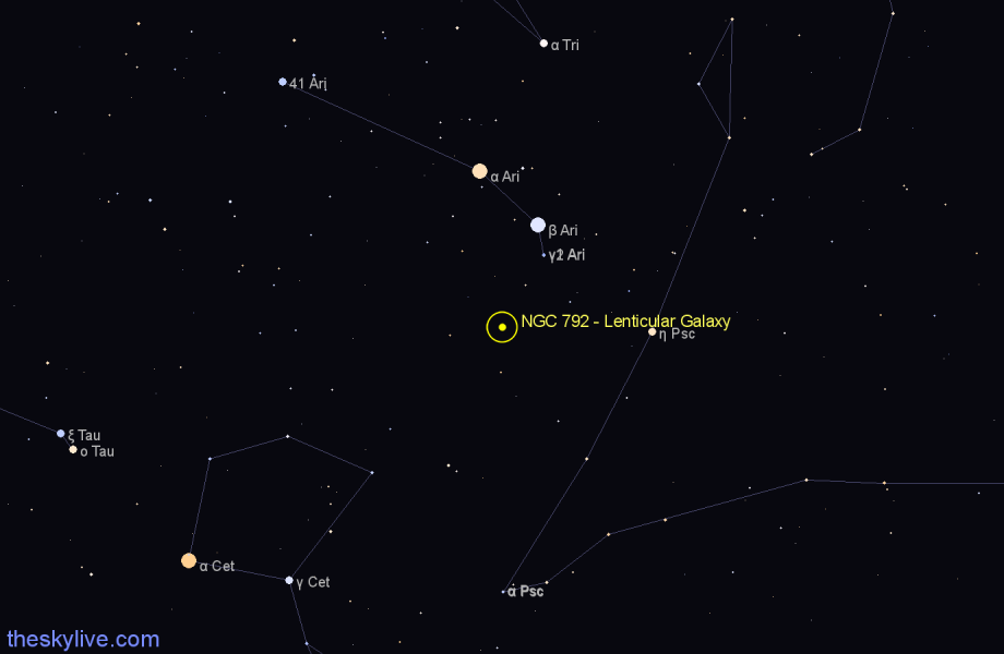 Finder chart NGC 792 - Lenticular Galaxy in Aries star