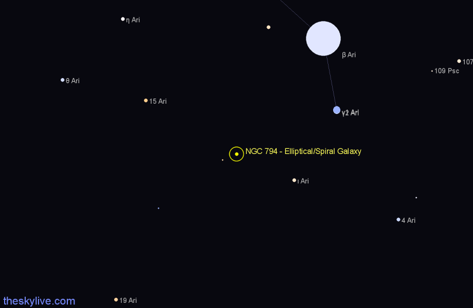 Finder chart NGC 794 - Elliptical/Spiral Galaxy in Aries star