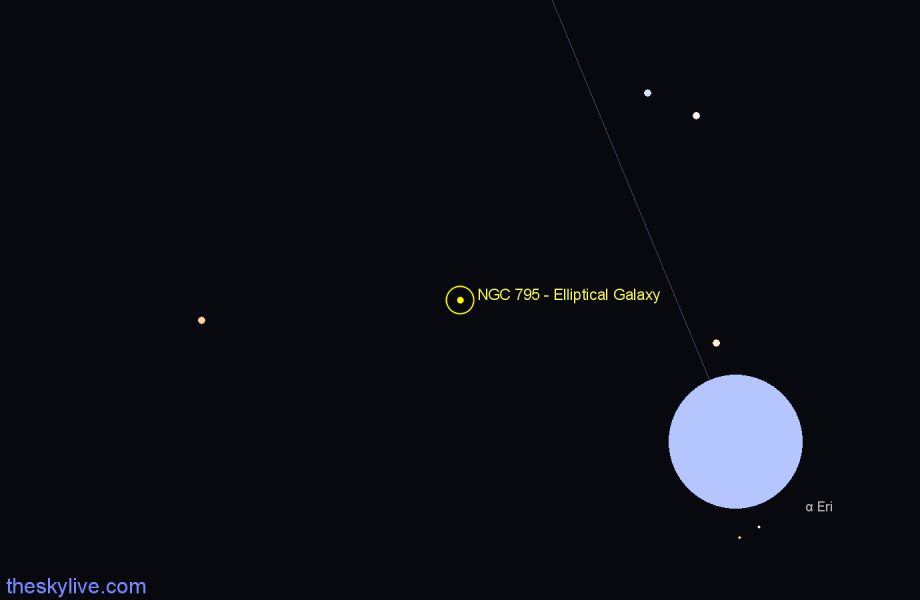 Finder chart NGC 795 - Elliptical Galaxy in Eridanus star