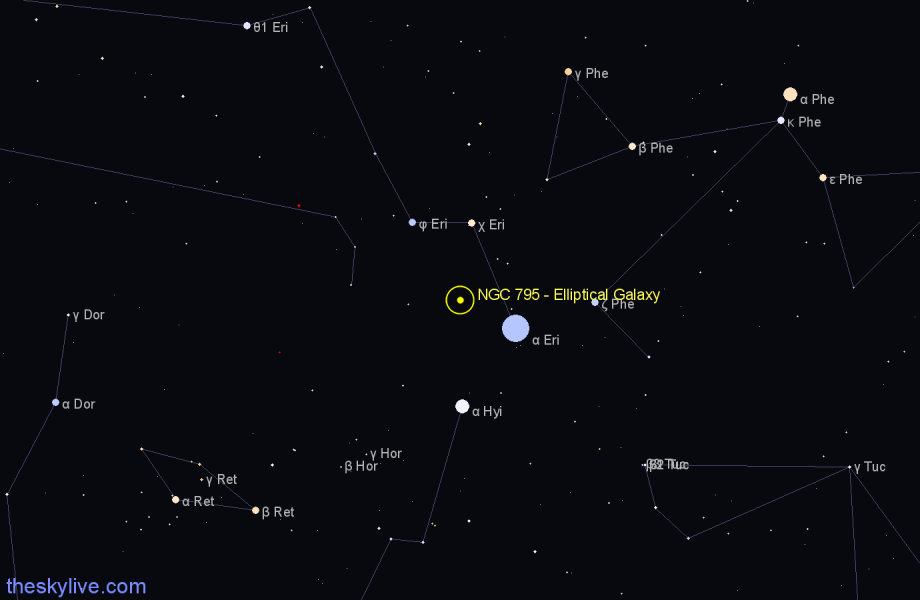 Finder chart NGC 795 - Elliptical Galaxy in Eridanus star