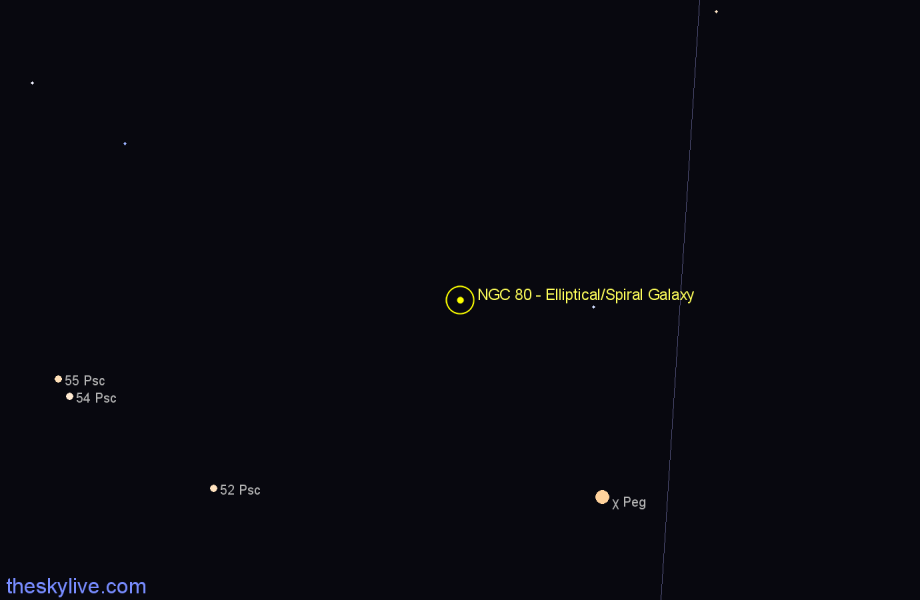 Finder chart NGC 80 - Elliptical/Spiral Galaxy in Andromeda star
