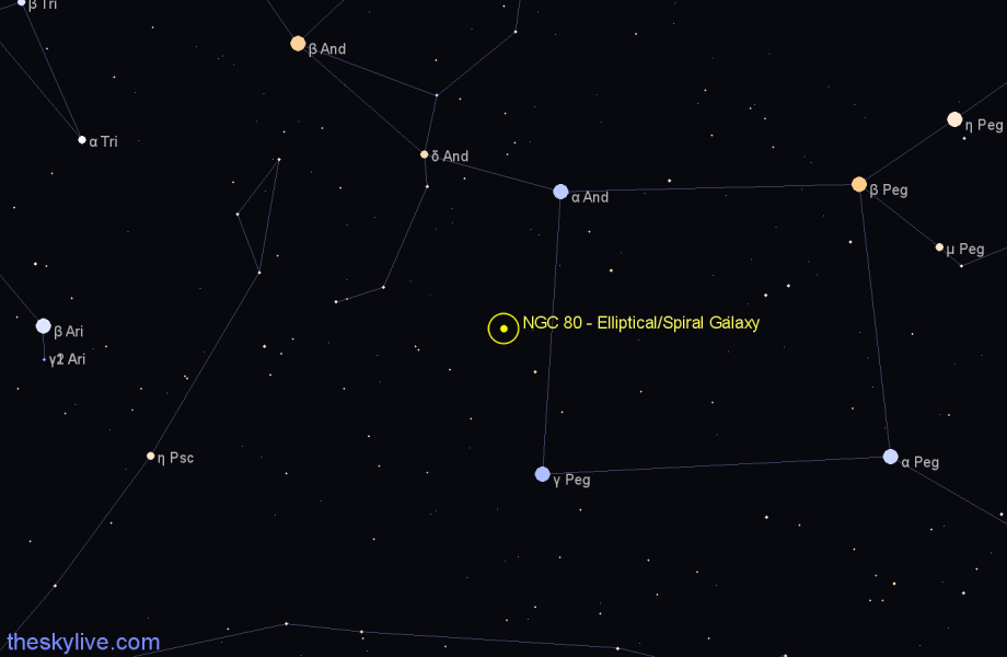 Finder chart NGC 80 - Elliptical/Spiral Galaxy in Andromeda star
