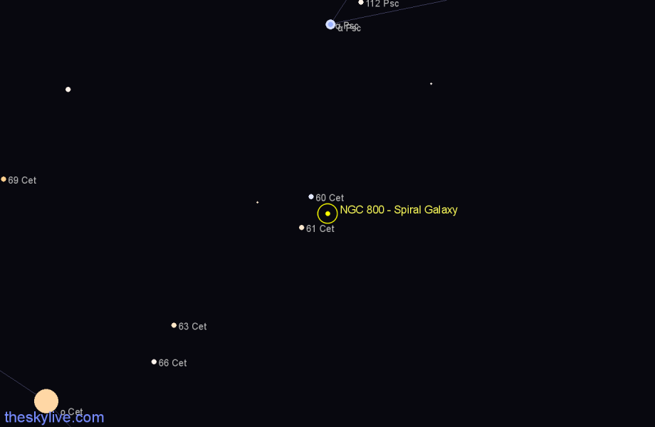 Finder chart NGC 800 - Spiral Galaxy in Cetus star