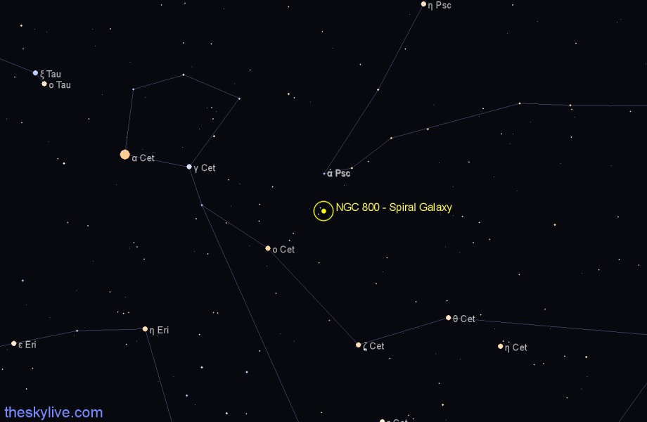 Finder chart NGC 800 - Spiral Galaxy in Cetus star