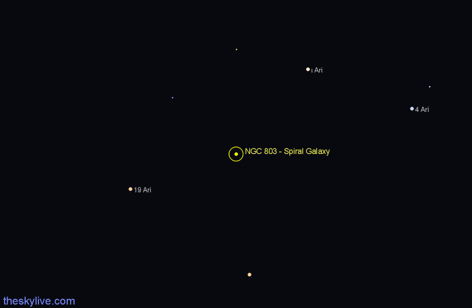 Finder chart NGC 803 - Spiral Galaxy in Aries star