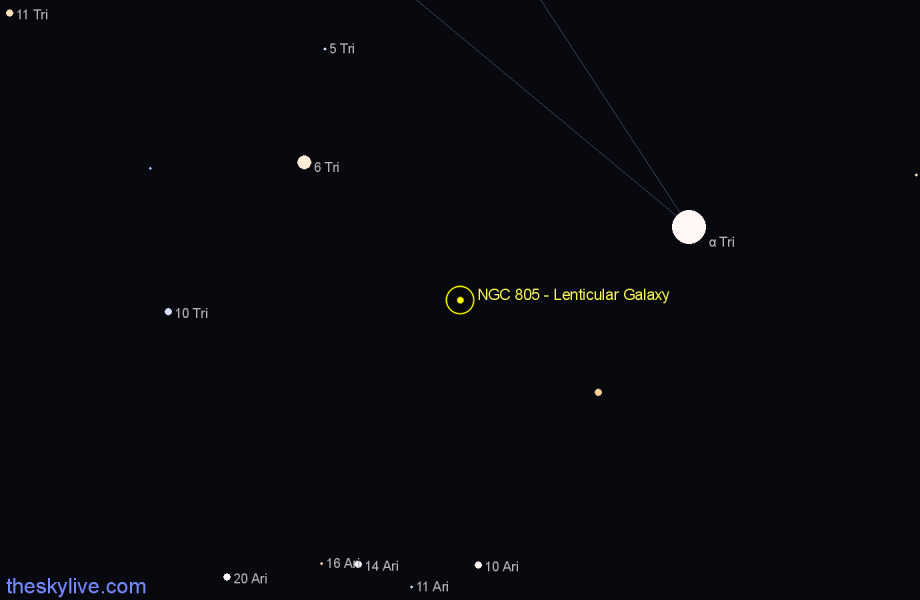 Finder chart NGC 805 - Lenticular Galaxy in Triangulum star