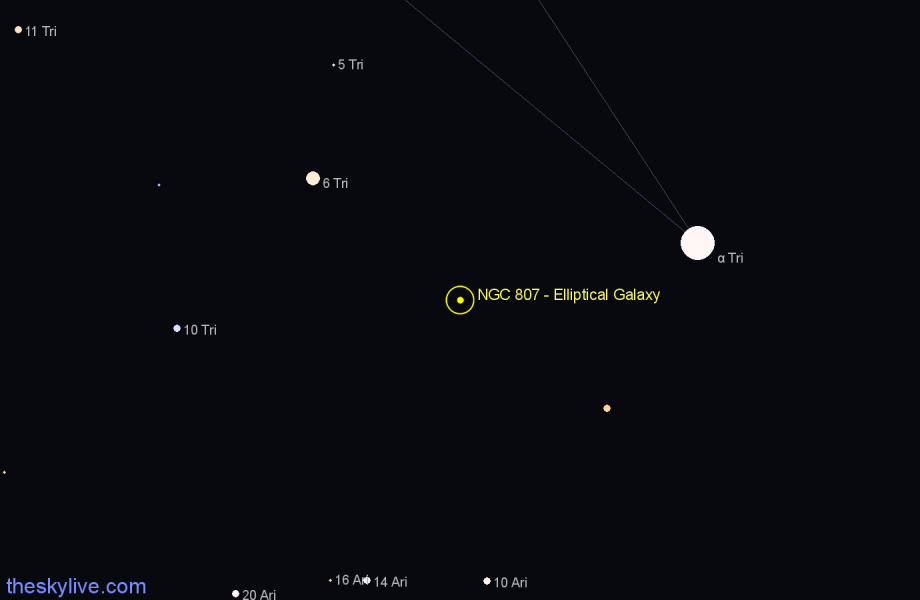 Finder chart NGC 807 - Elliptical Galaxy in Triangulum star