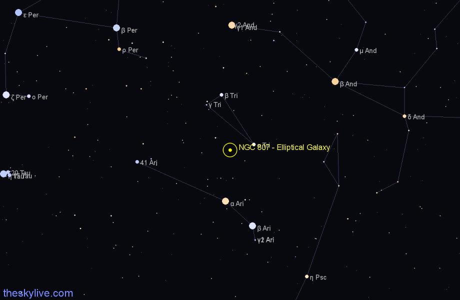 Finder chart NGC 807 - Elliptical Galaxy in Triangulum star