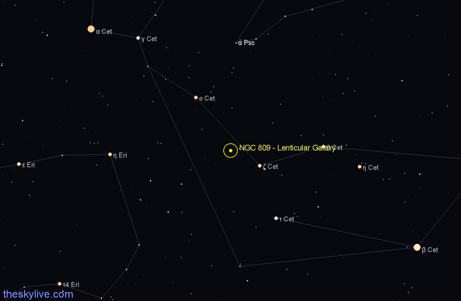 Finder chart NGC 809 - Lenticular Galaxy in Cetus star