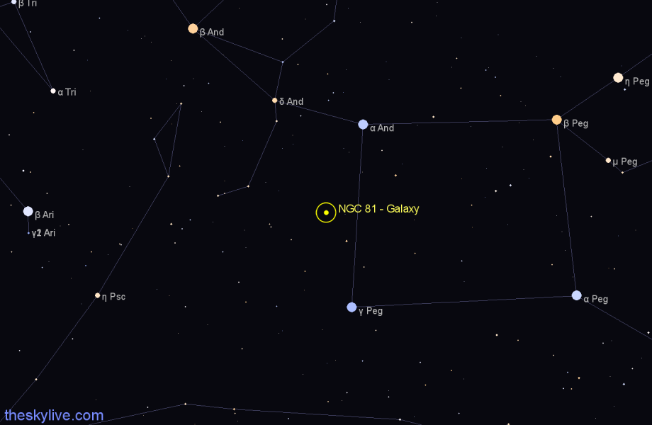 Finder chart NGC 81 - Galaxy in Andromeda star