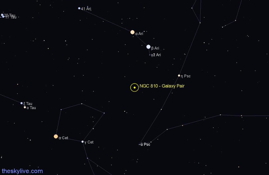 Finder chart NGC 810 - Galaxy Pair in Aries star