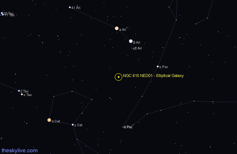 Finder chart NGC 810 NED01 - Elliptical Galaxy in Aries star