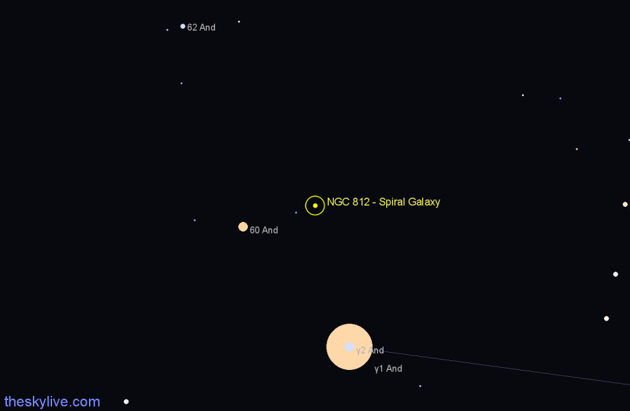 Finder chart NGC 812 - Spiral Galaxy in Andromeda star