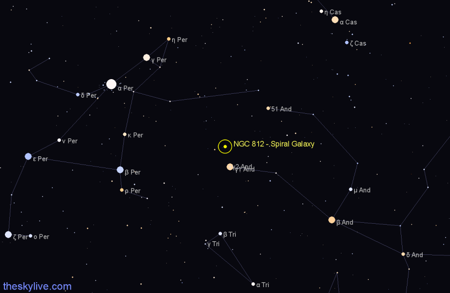 Finder chart NGC 812 - Spiral Galaxy in Andromeda star