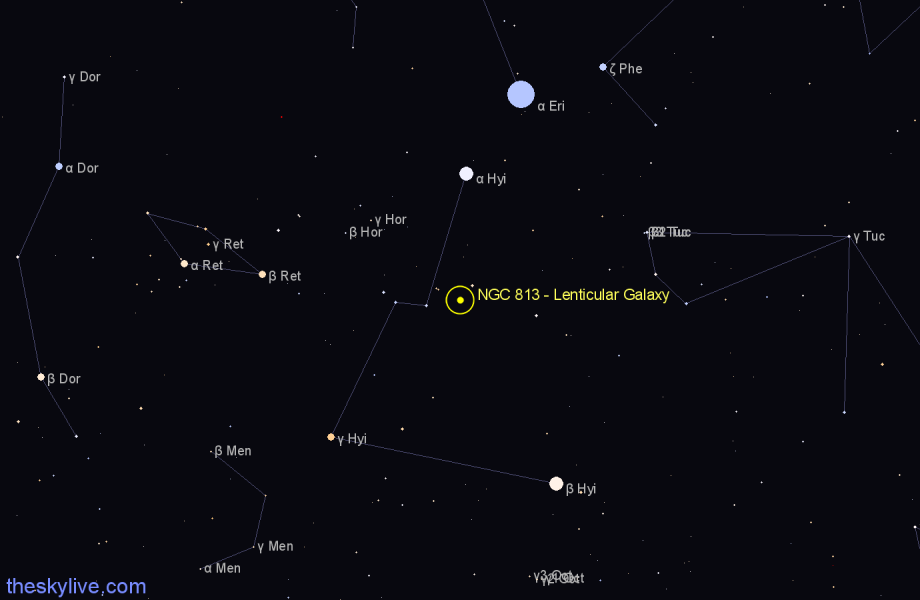 Finder chart NGC 813 - Lenticular Galaxy in Hydrus star