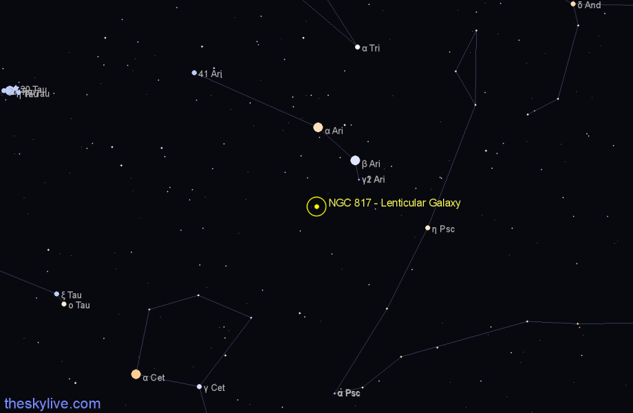 Finder chart NGC 817 - Lenticular Galaxy in Aries star