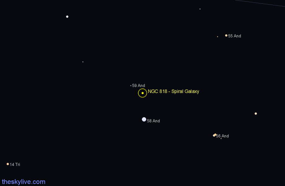 Finder chart NGC 818 - Spiral Galaxy in Andromeda star