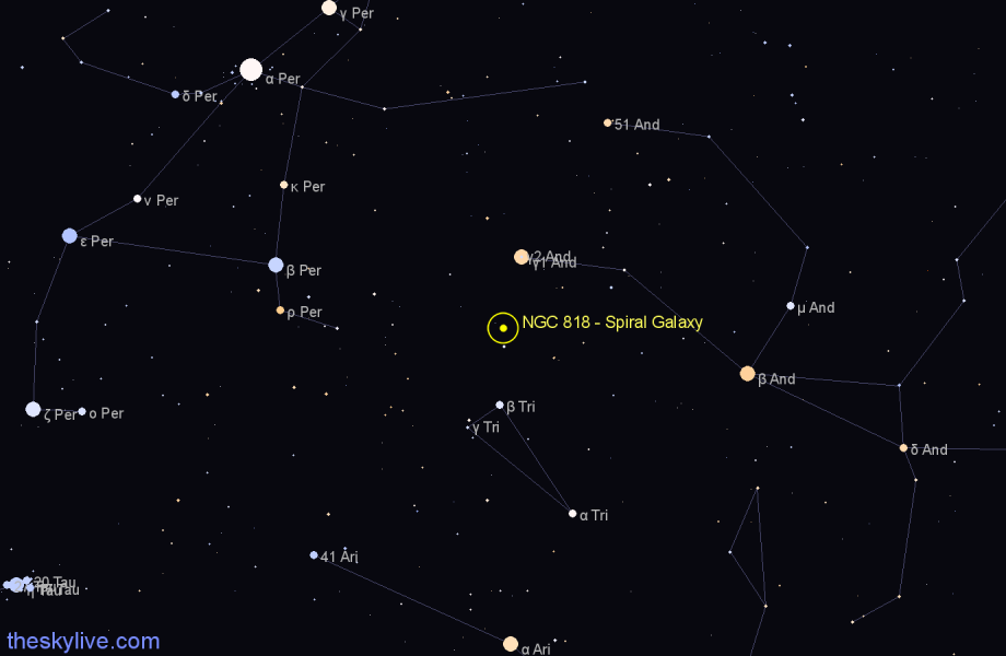 Finder chart NGC 818 - Spiral Galaxy in Andromeda star