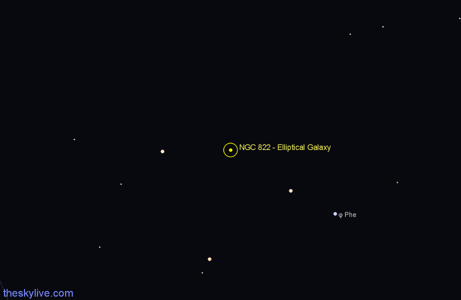 Finder chart NGC 822 - Elliptical Galaxy in Phoenix star