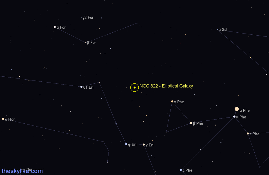 Finder chart NGC 822 - Elliptical Galaxy in Phoenix star