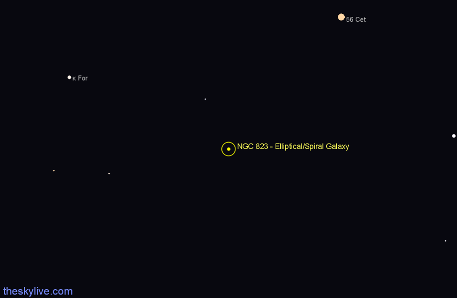Finder chart NGC 823 - Elliptical/Spiral Galaxy in Fornax star