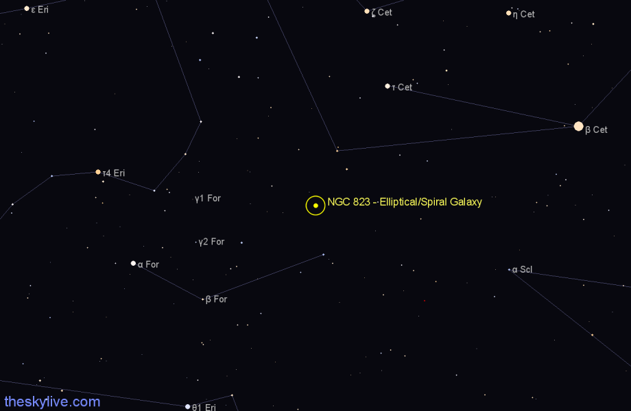 Finder chart NGC 823 - Elliptical/Spiral Galaxy in Fornax star