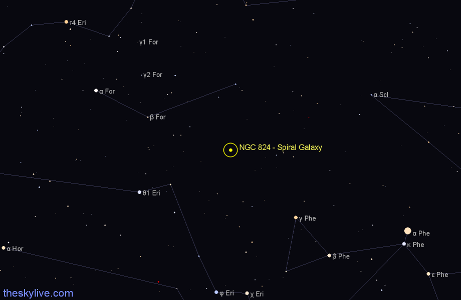 Finder chart NGC 824 - Spiral Galaxy in Fornax star