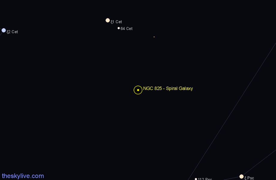 Finder chart NGC 825 - Spiral Galaxy in Cetus star