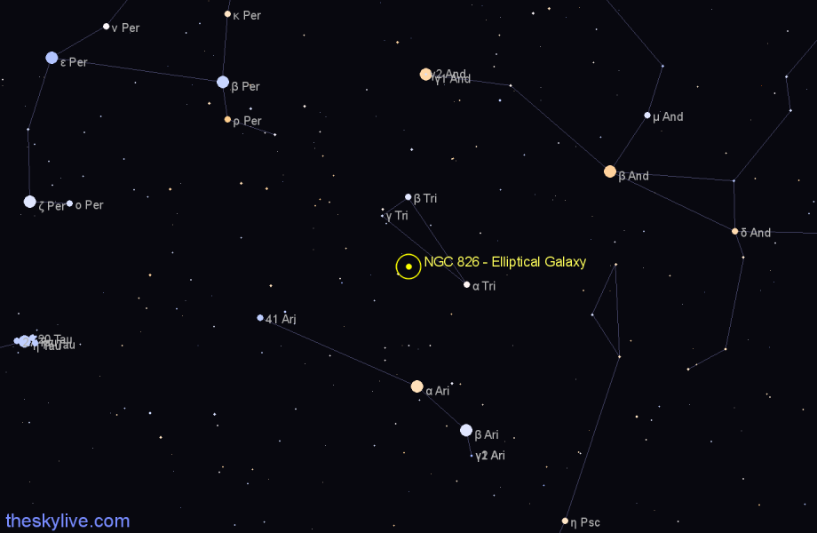 Finder chart NGC 826 - Elliptical Galaxy in Triangulum star