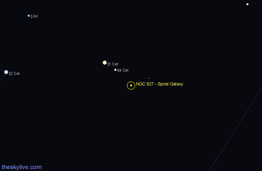 Finder chart NGC 827 - Spiral Galaxy in Cetus star