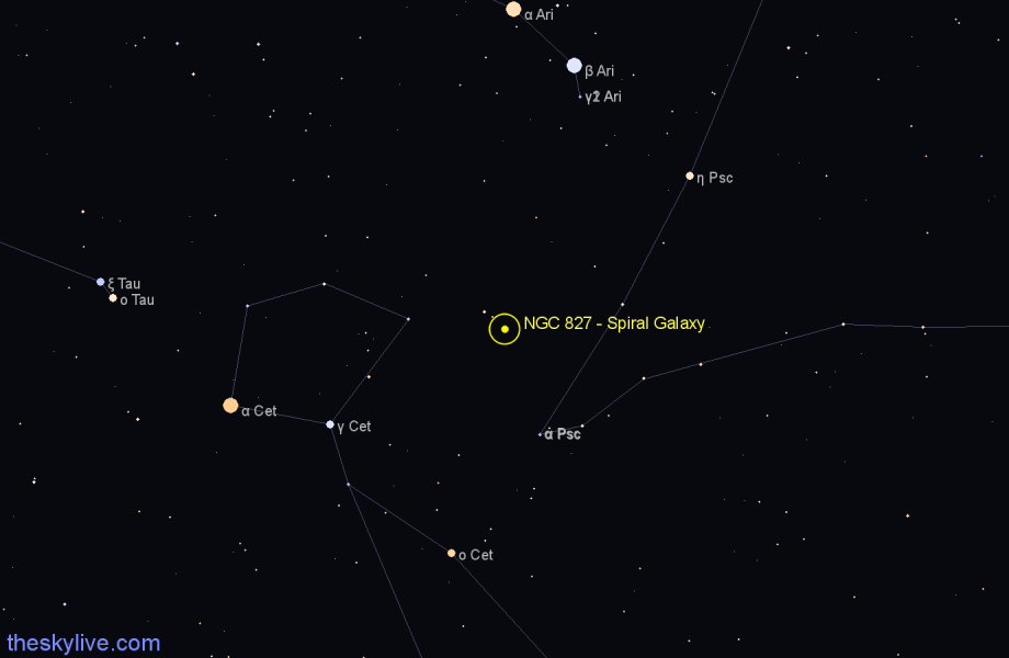 Finder chart NGC 827 - Spiral Galaxy in Cetus star