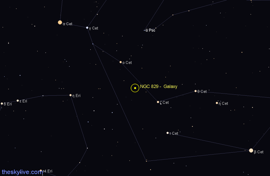Finder chart NGC 829 - Galaxy in Cetus star