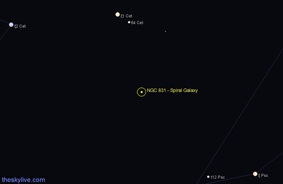 Finder chart NGC 831 - Spiral Galaxy in Cetus star