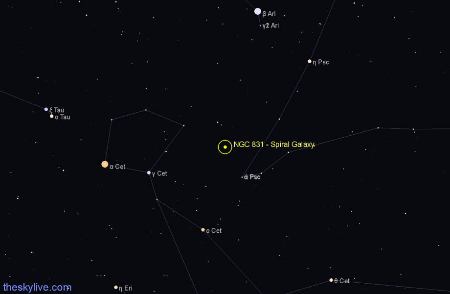 Finder chart NGC 831 - Spiral Galaxy in Cetus star