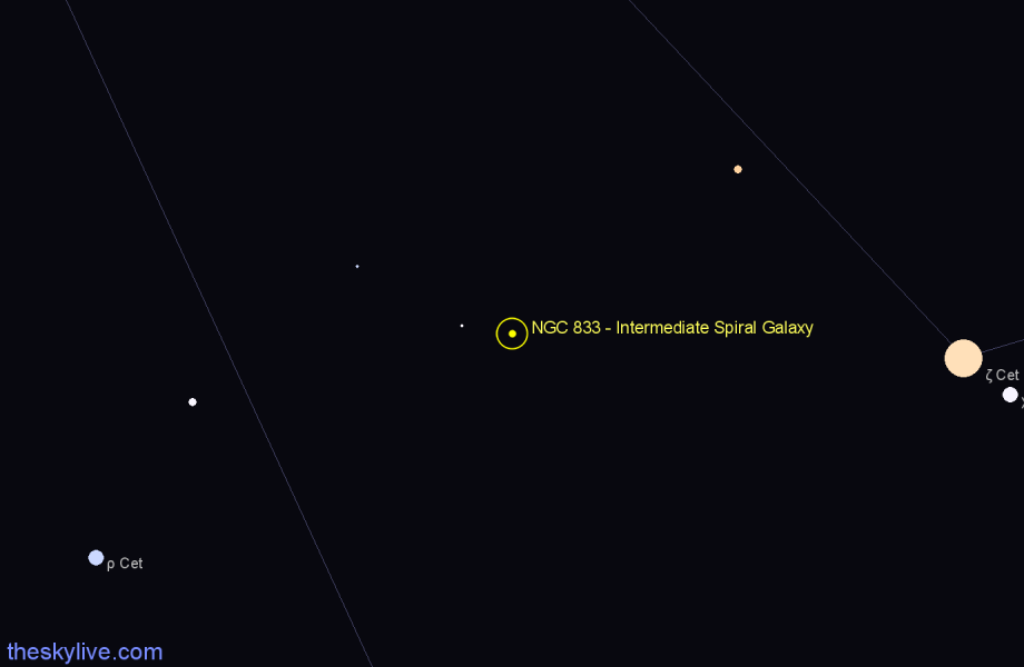 Finder chart NGC 833 - Intermediate Spiral Galaxy in Cetus star