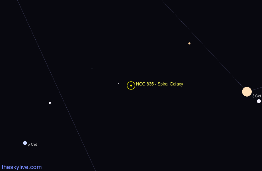 Finder chart NGC 835 - Spiral Galaxy in Cetus star