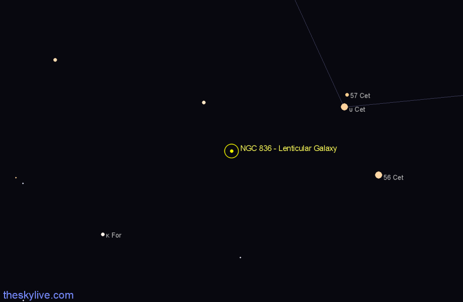 Finder chart NGC 836 - Lenticular Galaxy in Cetus star